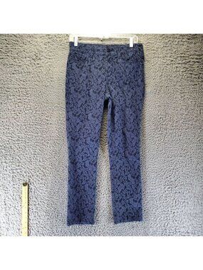 NYDJ Jeans Womens 2 Blue Jacquard Leaf Stretch Denim Skinny